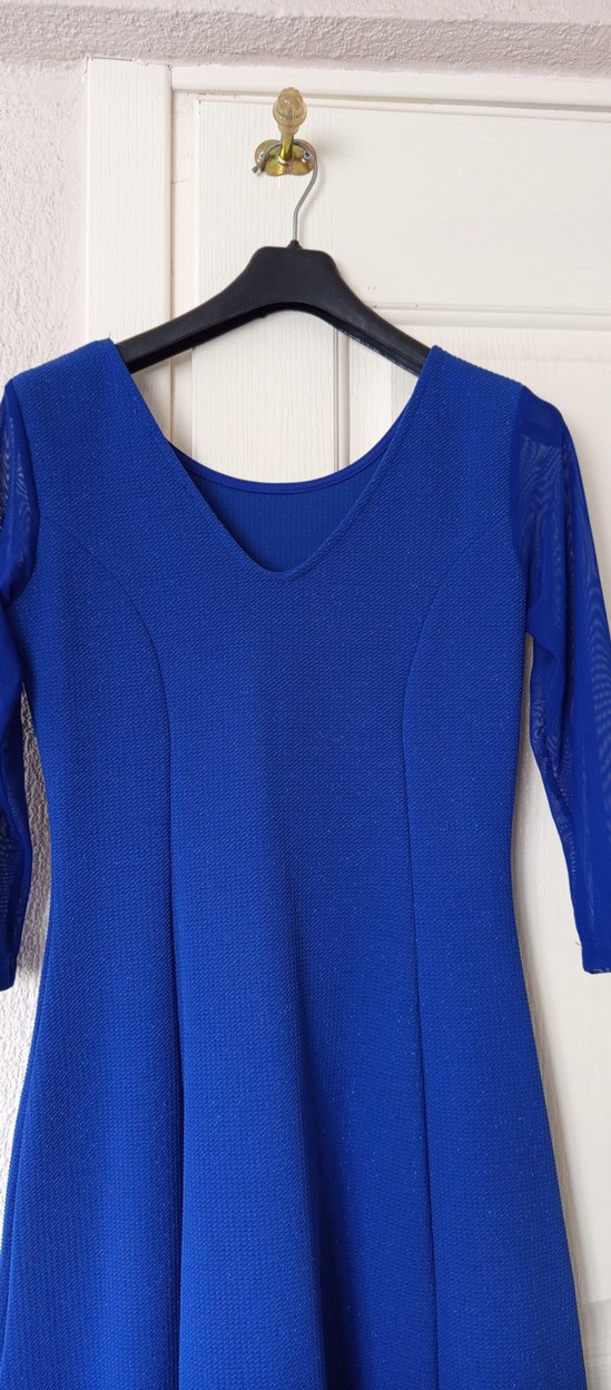 Parlak Mavi V Yaka Midi Kadın Elbise - Görsel 3