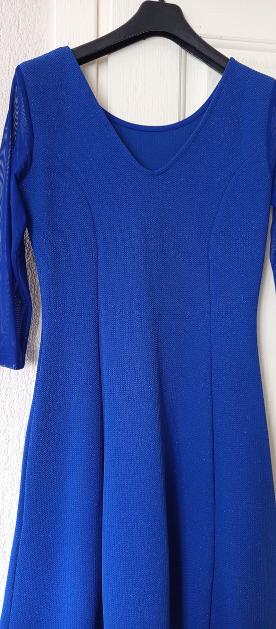 Parlak Mavi V Yaka Midi Kadın Elbise - Görsel 2