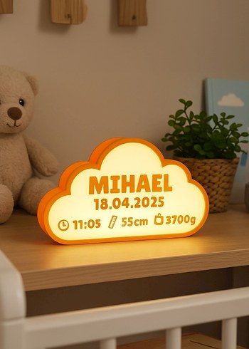 Bulut Şeklinde Bebek Doğum Bilgisi Işığı - Görsel 3