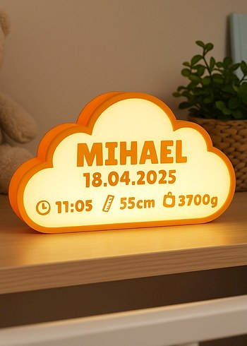 Bulut Şeklinde Bebek Doğum Bilgisi Işığı - Görsel 2