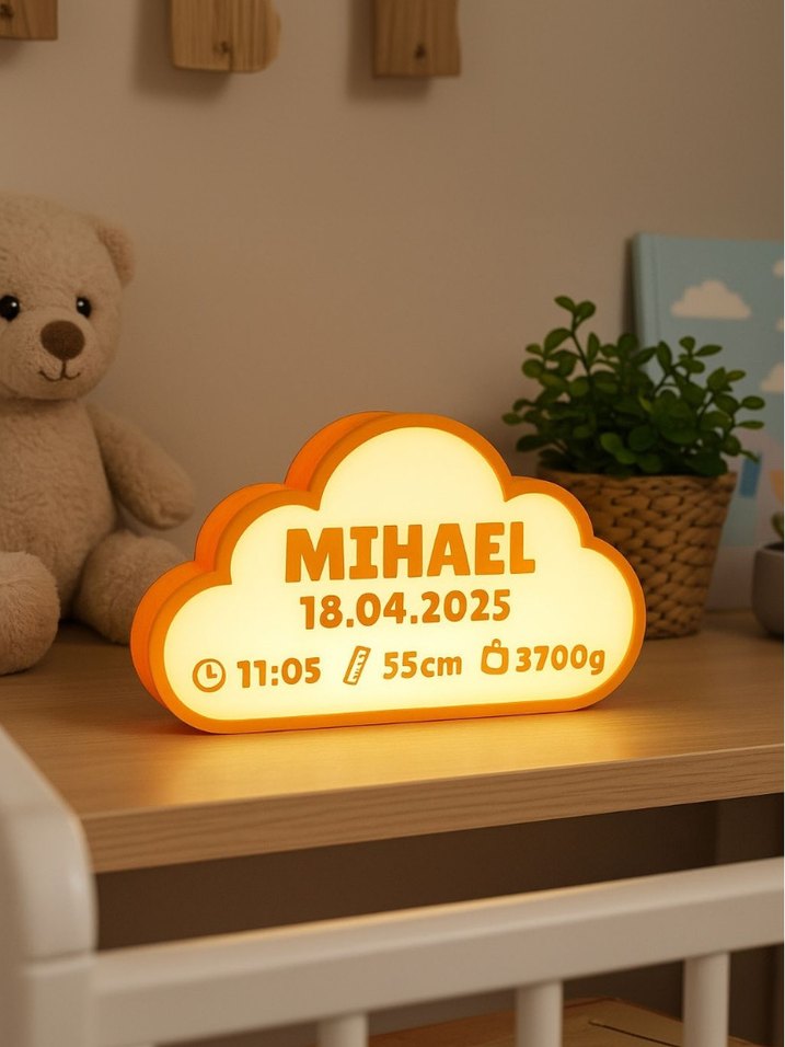 Bulut Şeklinde Bebek Doğum Bilgisi Işığı - Görsel 3