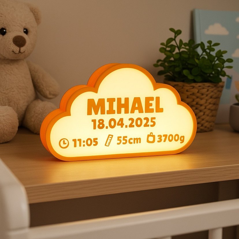 Bulut Şeklinde Bebek Doğum Bilgisi Işığı - Görsel 2