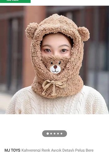 Kahverengi Ayıcıklı Peluş Bebek Bere - Görsel 2