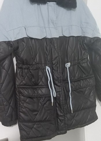 Gri Kadın Kışlık Mont Kürklü Yaka - Görsel 2