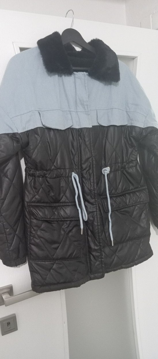 Gri Kadın Kışlık Mont Kürklü Yaka - Görsel 2