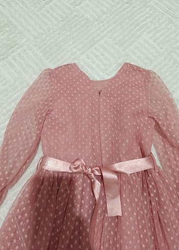 7 Yaş Beden pembe Renk Uzun Kollu Dantel Detaylı Pembe Kız Elbisesi