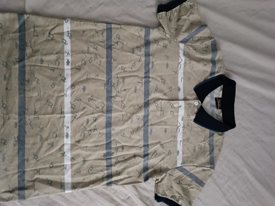 Bej Desenli Kısa Kollu Polo Tişört - Görsel 2