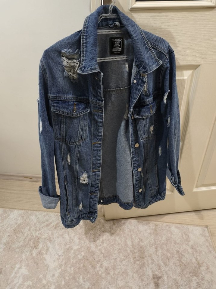 Kadın Mavi Düğmeli  Denim Ceket - Görsel 3