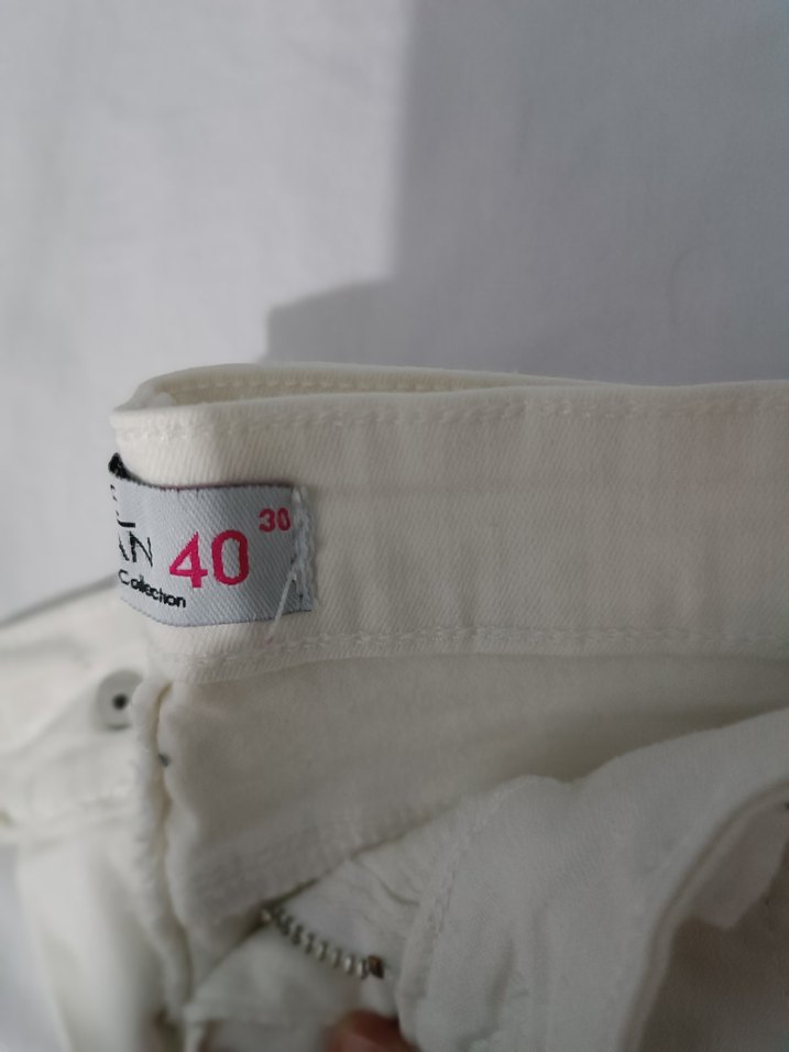 Beyaz Keten Midi Kadın Pantolon - Görsel 3