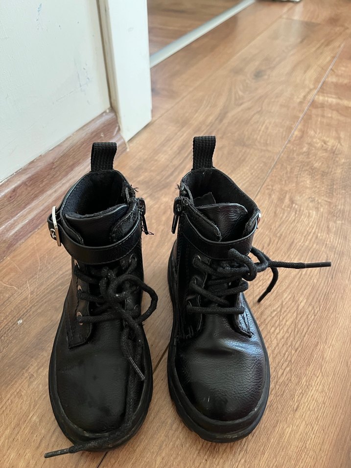 Çocuk Siyah Deri Goth Botlar - Görsel 4