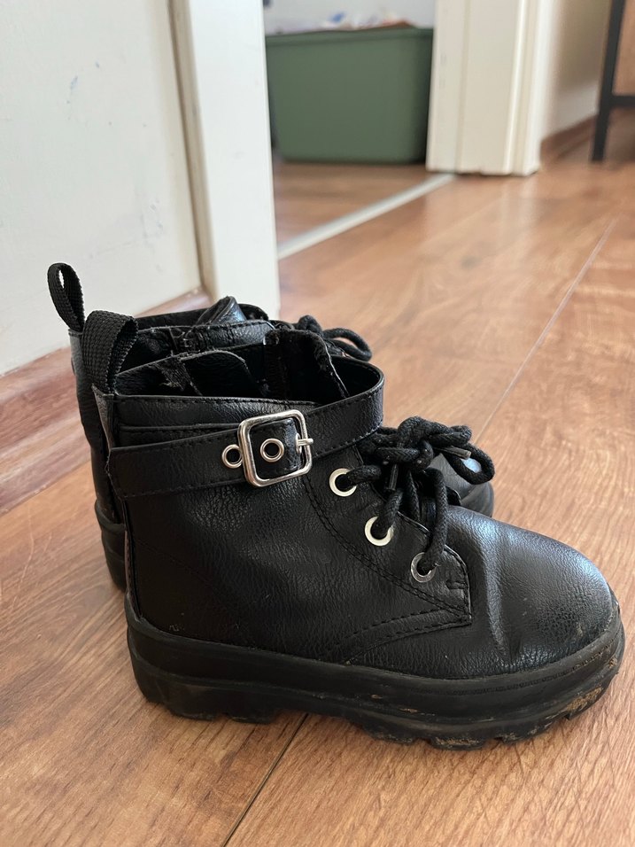 Çocuk Siyah Deri Goth Botlar - Görsel 5