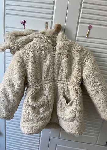 Kız Çocuk krem Suni Kürk Detaylı Mont - Görsel 2
