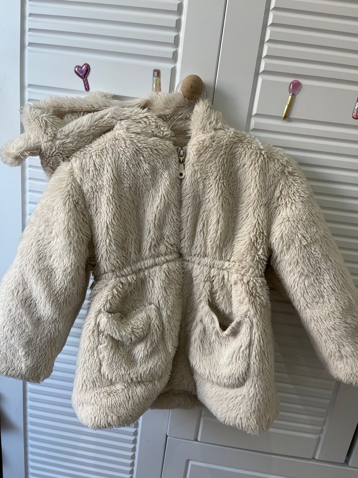 Kız Çocuk krem Suni Kürk Detaylı Mont - Görsel 2