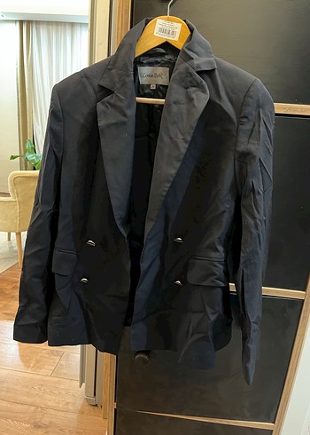 Siyah Kadın Düğmeli Midi Blazer - Görsel 2