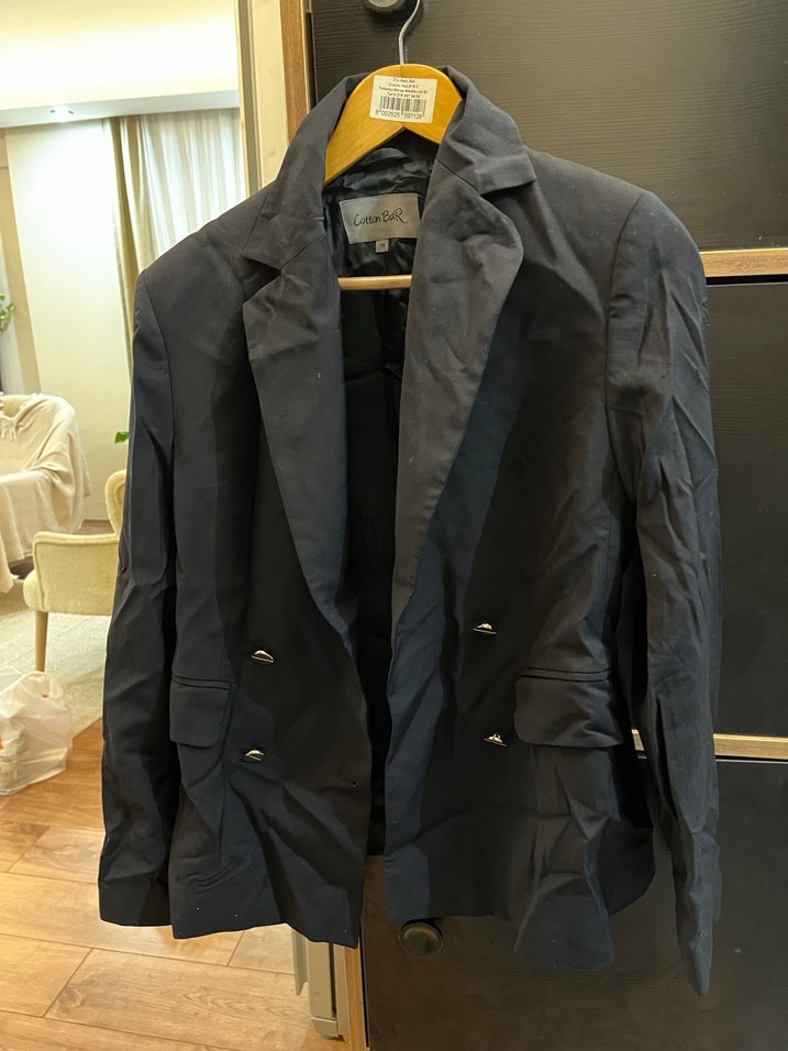 Siyah Kadın Düğmeli Midi Blazer - Görsel 4