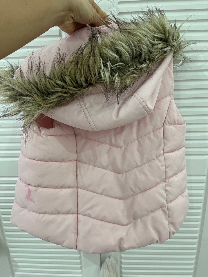 Kız Çocuk Pudra Rengi Kürk Detaylı Yelek - Görsel 4