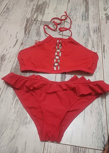 #Zara#Koton#H&M#Bikini#Kırmızı Fırfırlı Mini Bikini Takımı