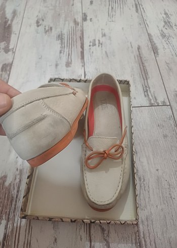 40 Beden #Yaya#Ayakkabı#Deri Loafer Ayakkabı#Beyaz Tokalı Babet