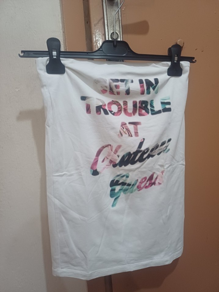 #Zara#H&M#Guess Bayan Straplez Bluz#Beyaz Straplez Baskılı - Görsel 4