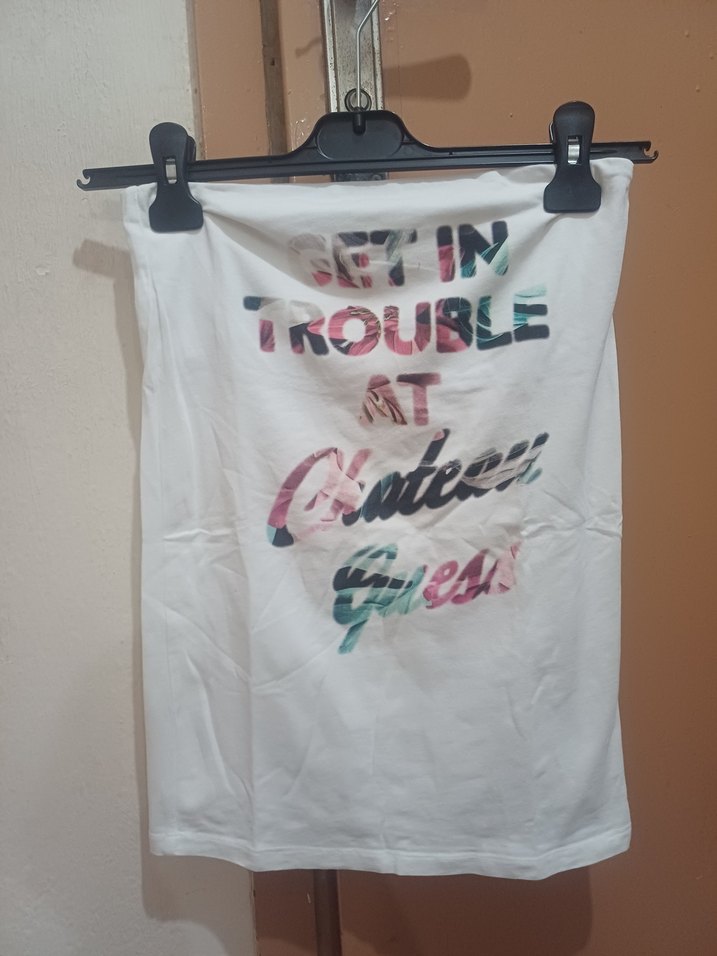 #Zara#H&M#Guess Bayan Straplez Bluz#Beyaz Straplez Baskılı - Görsel 2