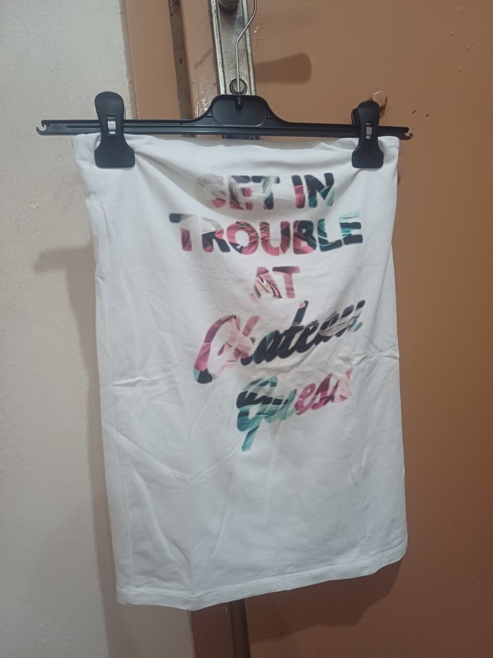 #Zara#H&M#Guess Bayan Straplez Bluz#Beyaz Straplez Baskılı - Görsel 5