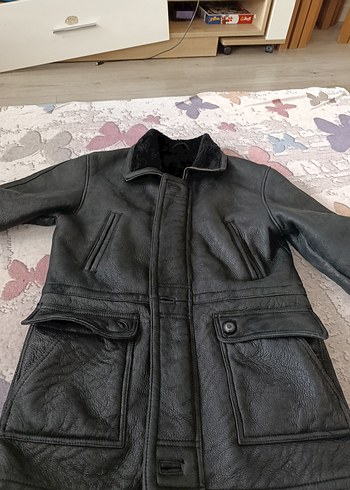 American Vintage Vintage Siyah İci Kurklu Deri Ceket Siyah Deri Uzun Ceket
