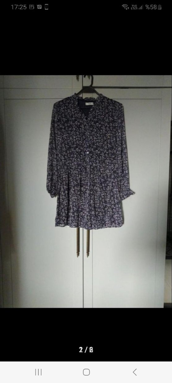 Mango Mavi Çiçekli V Yaka Gömlek - Görsel 2