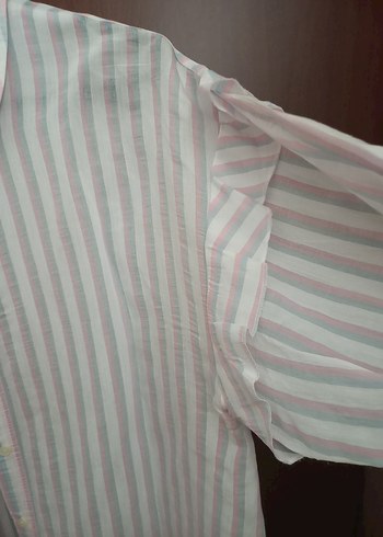 Mango Bej Çizgili Keten Gömlek - Görsel 2