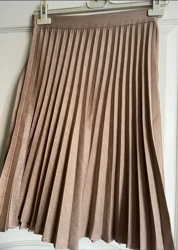 Bej Pilili Midi Etek - Görsel 3