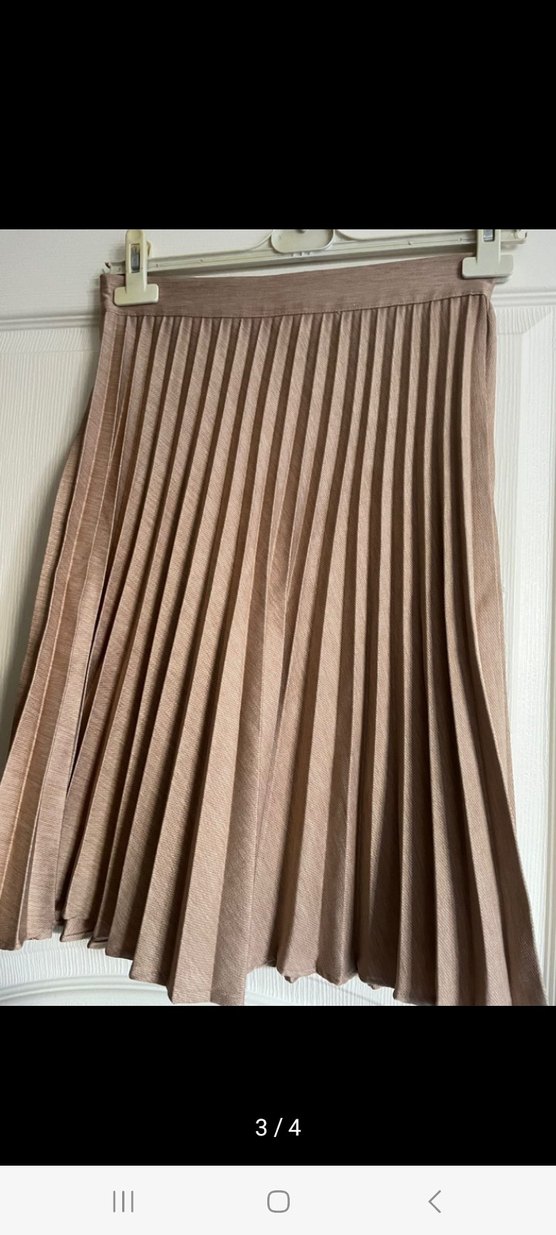 Bej Pilili Midi Etek - Görsel 3