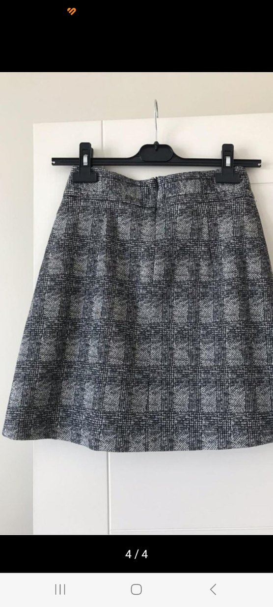 zara marka gri Pilili Mini Etek - Görsel 3