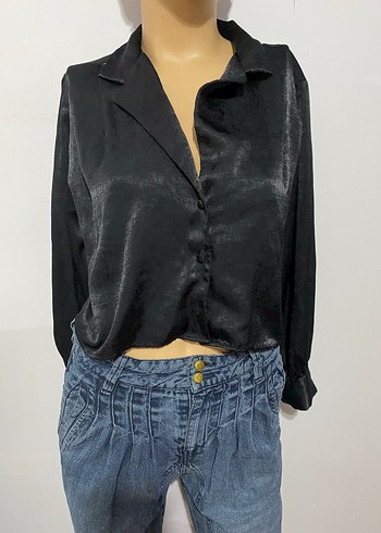 ZARA Siyah Düğmeli Geniş Kesim Kadın Gömlek