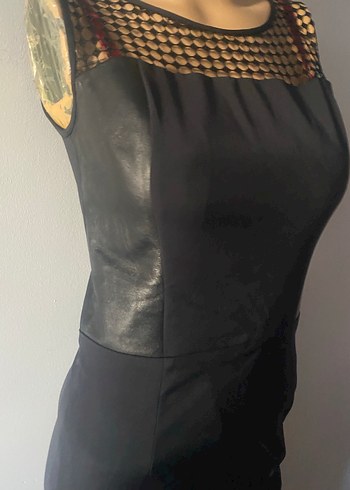 NETWORK Siyah Kolsuz Kısa Ofis Elbisesi - Görsel 3