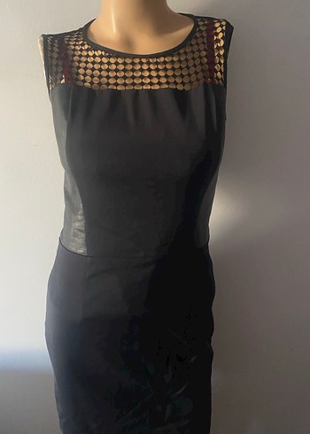 NETWORK Siyah Kolsuz Kısa Ofis Elbisesi - Görsel 2