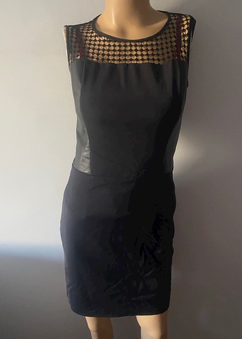 NETWORK Siyah Kolsuz Kısa Ofis Elbisesi - Görsel 5