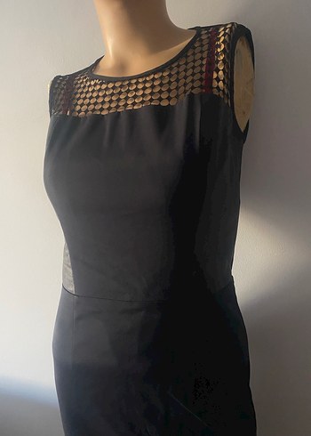 NETWORK Siyah Kolsuz Kısa Ofis Elbisesi - Görsel 4