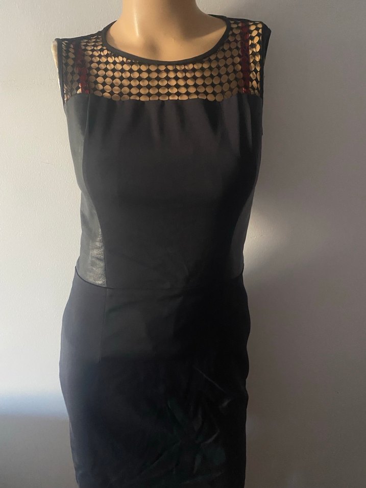 NETWORK Siyah Kolsuz Kısa Ofis Elbisesi - Görsel 2