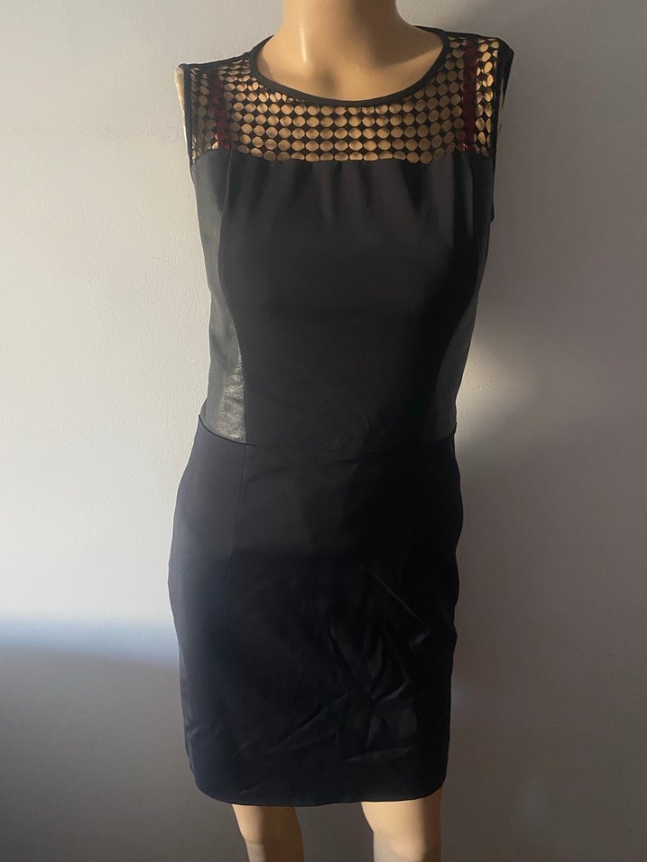 NETWORK Siyah Kolsuz Kısa Ofis Elbisesi - Görsel 5