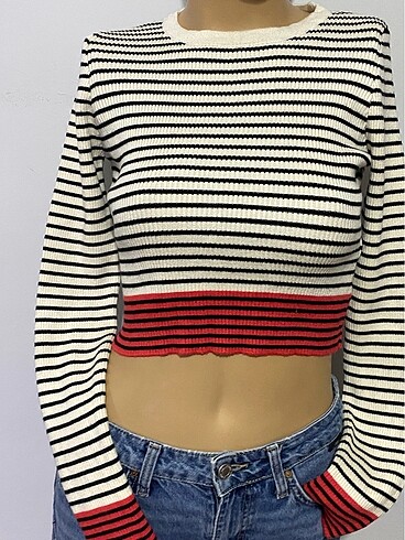 Dilvin DİLVİN ÇİZGİLİ CROP KAZAK