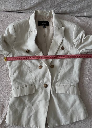 MANGO Düğmeli Beyaz Keten Kadın Blazer Ceket - Görsel 5