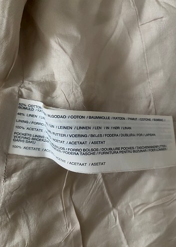 MANGO Düğmeli Beyaz Keten Kadın Blazer Ceket - Görsel 8