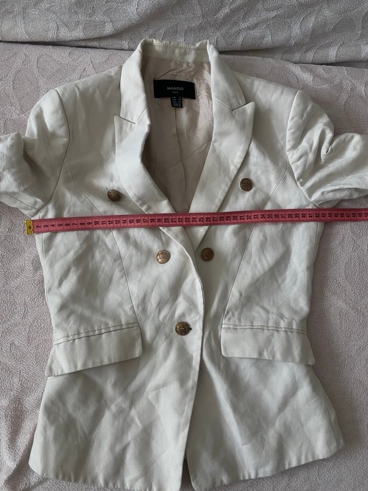 MANGO Düğmeli Beyaz Keten Kadın Blazer Ceket - Görsel 5