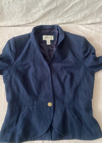 MANGO Düğmeli Lacivert Keten Kadın Blazer Ceket - Görsel 4
