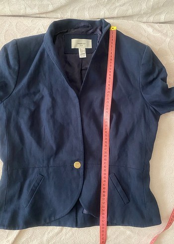MANGO Düğmeli Lacivert Keten Kadın Blazer Ceket - Görsel 7