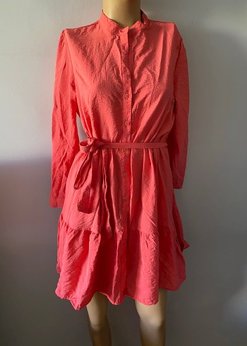Pembe Kemerli Mini Elbise