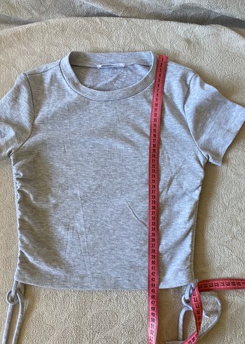 s Beden Gri Kısa Kollu Crop Top
