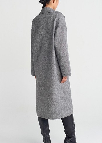 Gri Balıksırtı Desenli Çift Düğmeli Kaban - Görsel 2