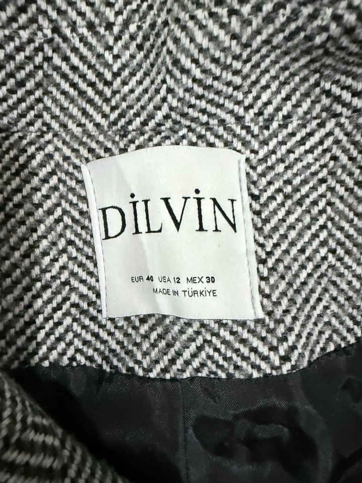 Gri Balıksırtı Desenli Çift Düğmeli Kaban - Görsel 4