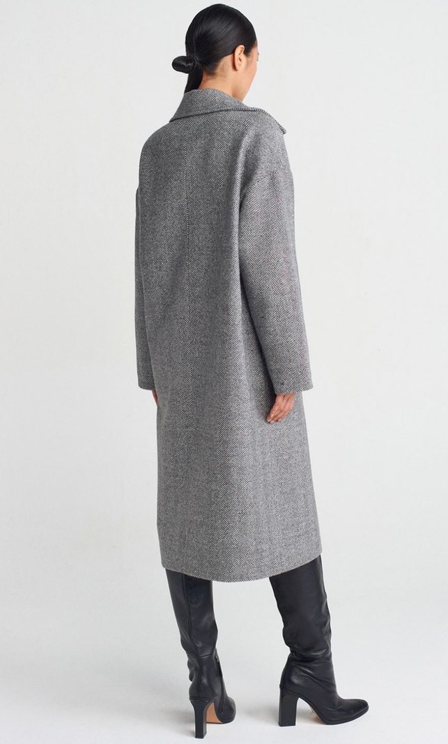 Gri Balıksırtı Desenli Çift Düğmeli Kaban - Görsel 2