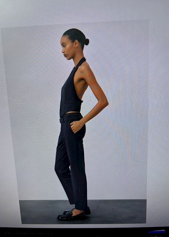 Lacivert Kemerli Kadın Kumaş Pantolon - Görsel 4